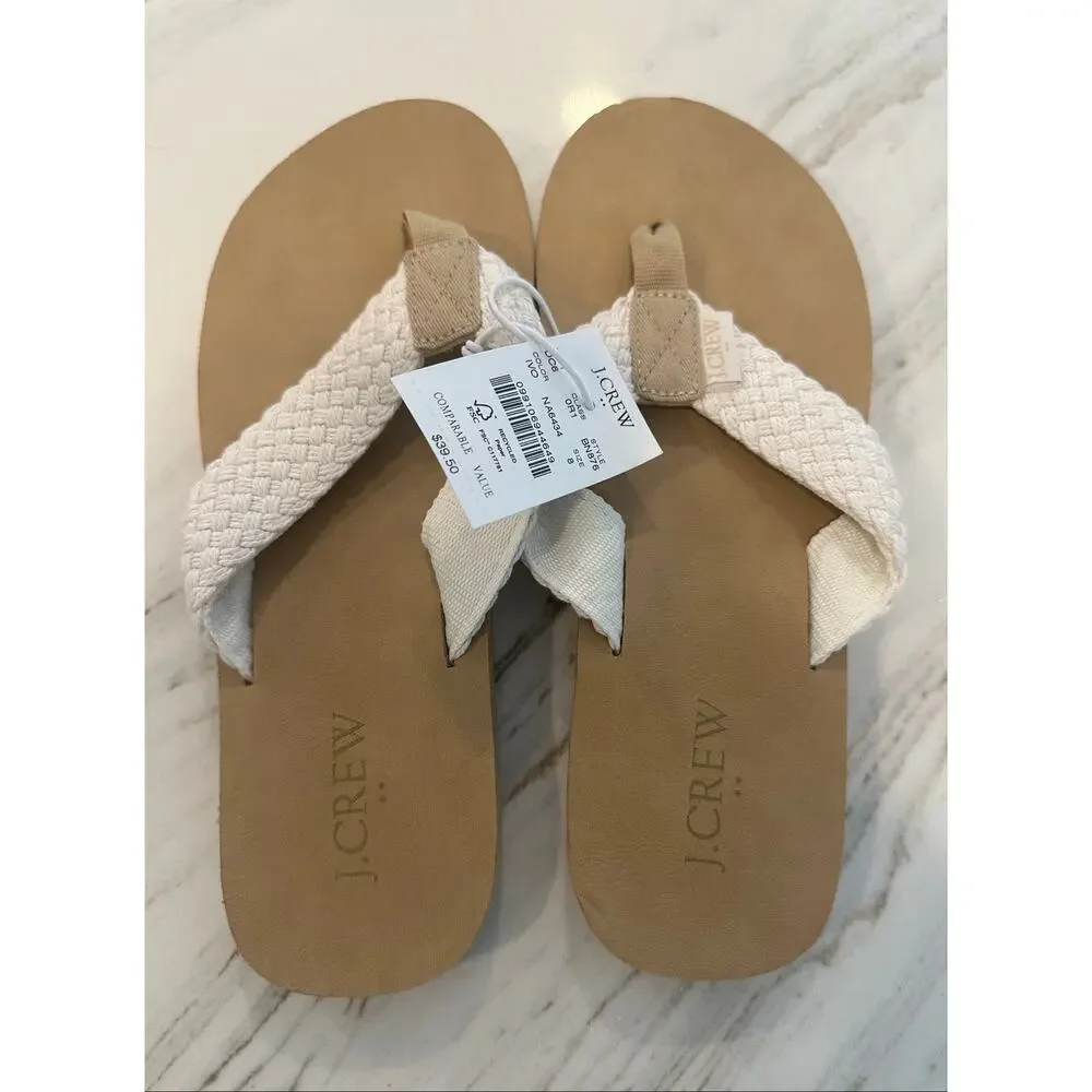 J.Crew Woven Thong Sandals Women’s Size 8 Ivory Tan NWT Flip Flops BN876